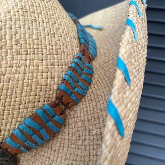Bullhide Woven Straw Cowboy Hat With Turquoise Details, Size Small - Picture 10 of 16